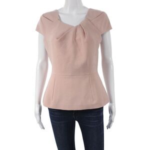 The Fold Womens Tunic Blouse Pink Square Neck Short Sleeve Zip Size 10